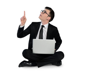 Business man pointing up