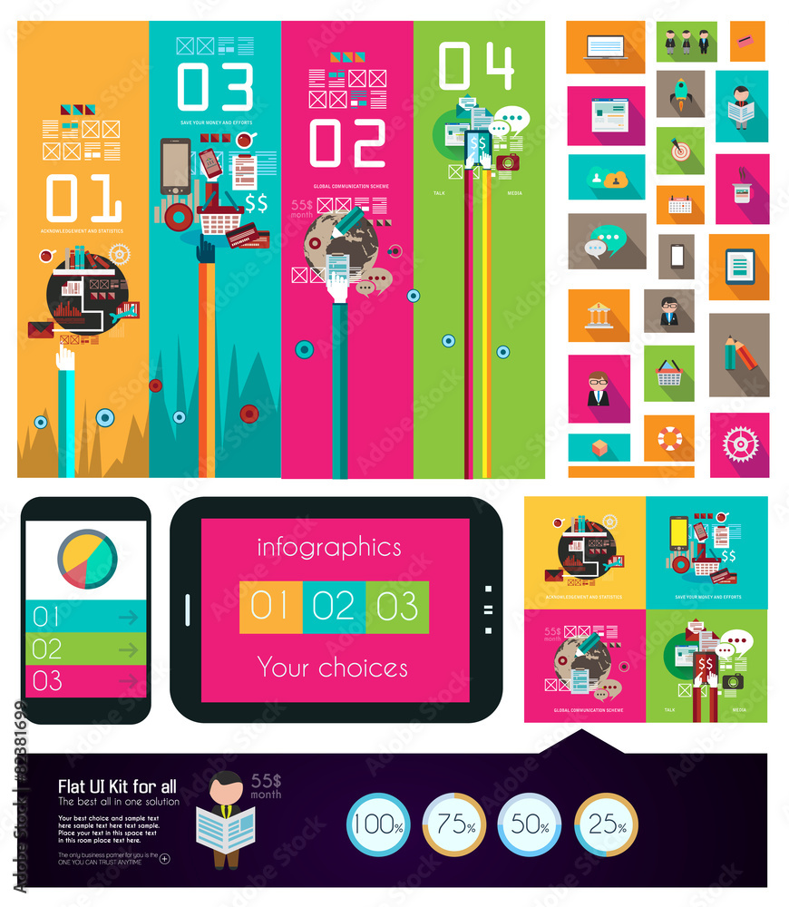 Aufkleber various designs: ideal workspace for teamwork and generic ui