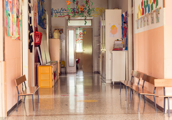 hallway to a nursery kindergarten without children