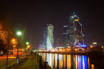 Fototapeta na wymiar Moscow-city (Moscow International Business Center) at night, Rus