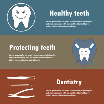 Background or banner, teeth, dental instruments, dental care.