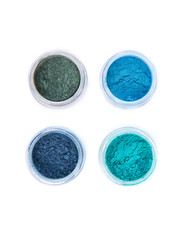 Top view of mineral eye shadows in pastel colors