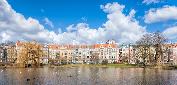Panoramic view of Rusalka lake in Szczecin, Niebuszewo neighbourhood, Poland