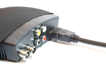 HDMI cable to the receiver box on a white background.