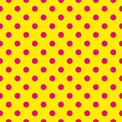 Tile vector pattern with pink polka dots on yellow background