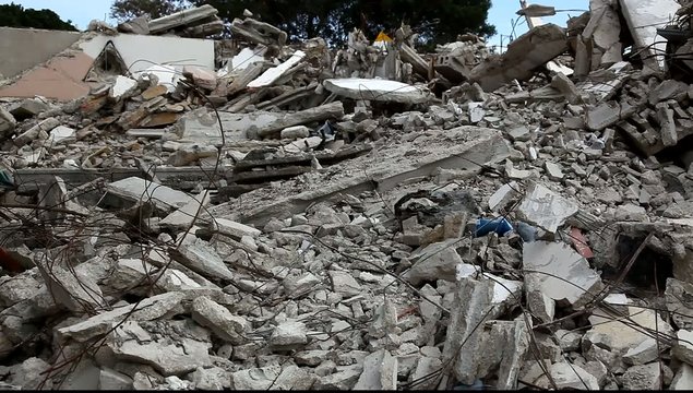 Rubble from rocket attack, earthquake, tornado, typhoon, hurricane