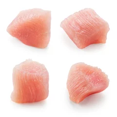 Papier Peint photo Lavable Viande Raw chicken fillet. Small pieces of meat isolated on white. Coll