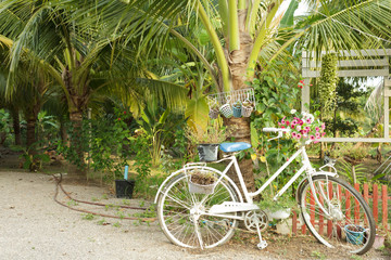 Fototapeta na wymiar Bicycle decorated with flowers
