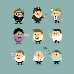 Vector set of Cartoon characters with different professions
