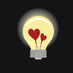Vector of light bulb with red heart shape inside.background 