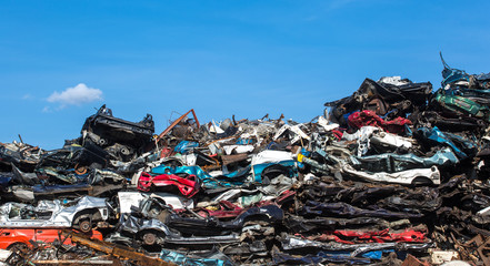 pile of used cars, car scrap yard
