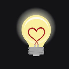 Vector.light bulb with red heart shape inside for background 