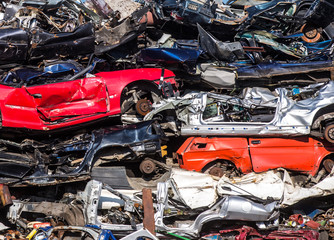 pile of used cars, car scrap yard