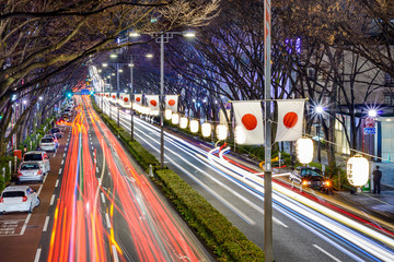 Naklejka premium Harajuku, Tokyo, Japan Night Traffic