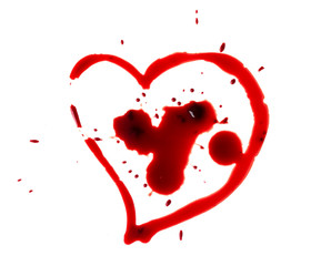 Heart shape made of blood on white