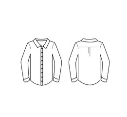 White Men's Long-sleeved shirt template in front and back views