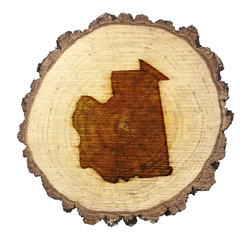 Slice of wood (shape of Mauritania branded onto) .(series)