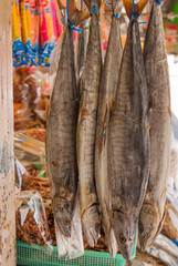 Salted fish in the market, King mackerel, Thailand.
