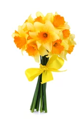 Crédence de cuisine en verre imprimé Narcisse Bouquet of daffodils with a yellow ribbon isolated