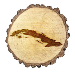 Slice of wood (shape of Cuba branded onto) .(series)