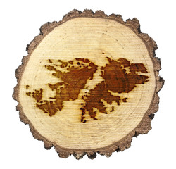 Slice of wood (shape of Falkland Islands branded onto) .(series)