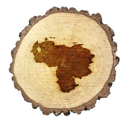 Slice of wood (shape of Venezuela branded onto) .(series)
