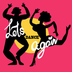 Silhouette of dancing couple on the party.