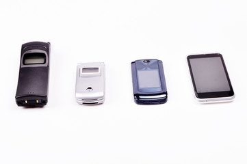 Four Kinds of Mobile Phones on White Background