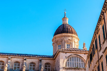 Architectural detail of dome of cathedral in old town Dubrovnik