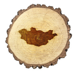 Slice of wood (shape of Mongolia branded onto) .(series)