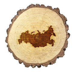 Slice of wood (shape of Russia branded onto) .(series)