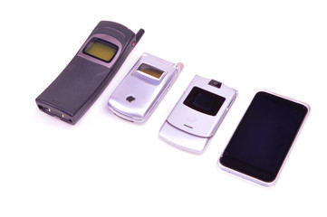 Four Kinds of Mobile Phones on White Background