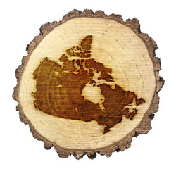 Slice of wood (shape of Canada branded onto) .(series)