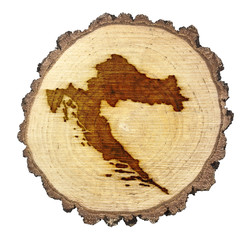 Slice of wood (shape of Croatia branded onto) .(series)