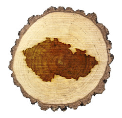 Slice of wood (shape of Czech Republic branded onto) .(series)