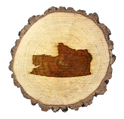 Slice of wood (shape of Russian Federation branded onto) .(serie