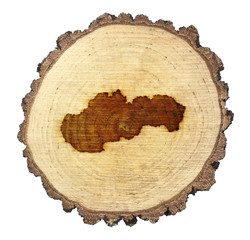 Slice of wood (shape of Slovakia branded onto) .(series)