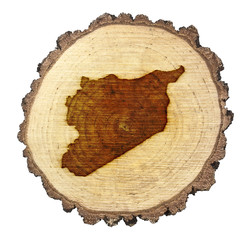 Slice of wood (shape of Syria branded onto) .(series)