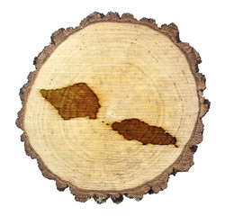 Slice of wood (shape of Samoa branded onto) .(series)