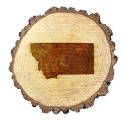 Slice of wood (shape of Montana branded onto) .(series)