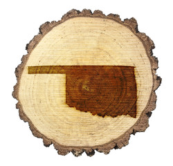 Slice of wood (shape of Oklahoma branded onto) .(series)