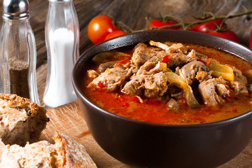 Goulash soup with paprika.