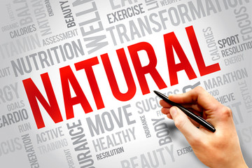 NATURAL word cloud, fitness, sport, health concept