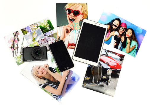gadgets with printed photos