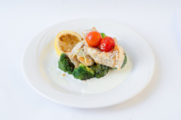 fish stew on broccoli