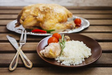 rice and chicken in a plate