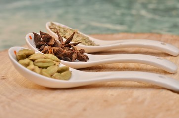 Green cardamom, star anise and fennel seeds