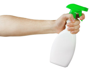 Male hand with sprayer isolated on white background