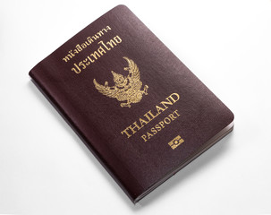 Thailand passport book on white background