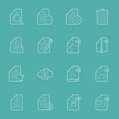 Files and documents thin lines icons set